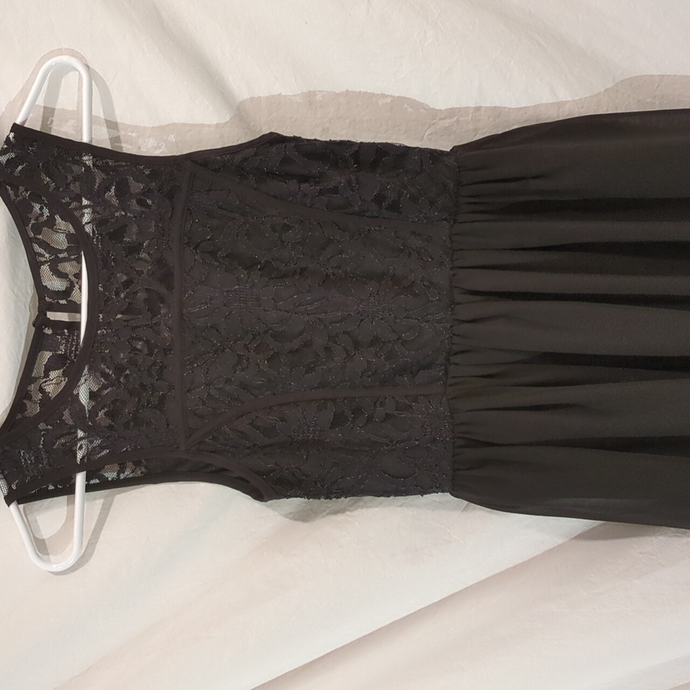 Lily Rose | Black Lace Bodice Semi-sheer Chiffon Sleeveless Dress | S